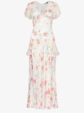 RIXO Evie Floral Print Satin Midi Dress